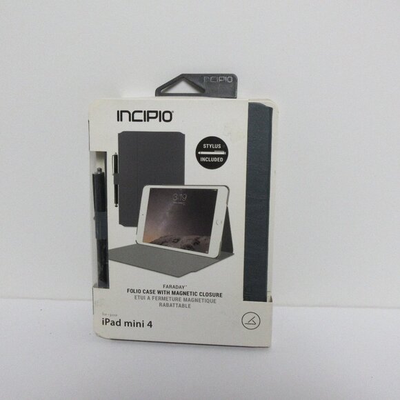 Incipio Faraday Navy Leather Case i pad mini 4 Gray Magnetic Closure W/Stylus - Picture 1 of 4